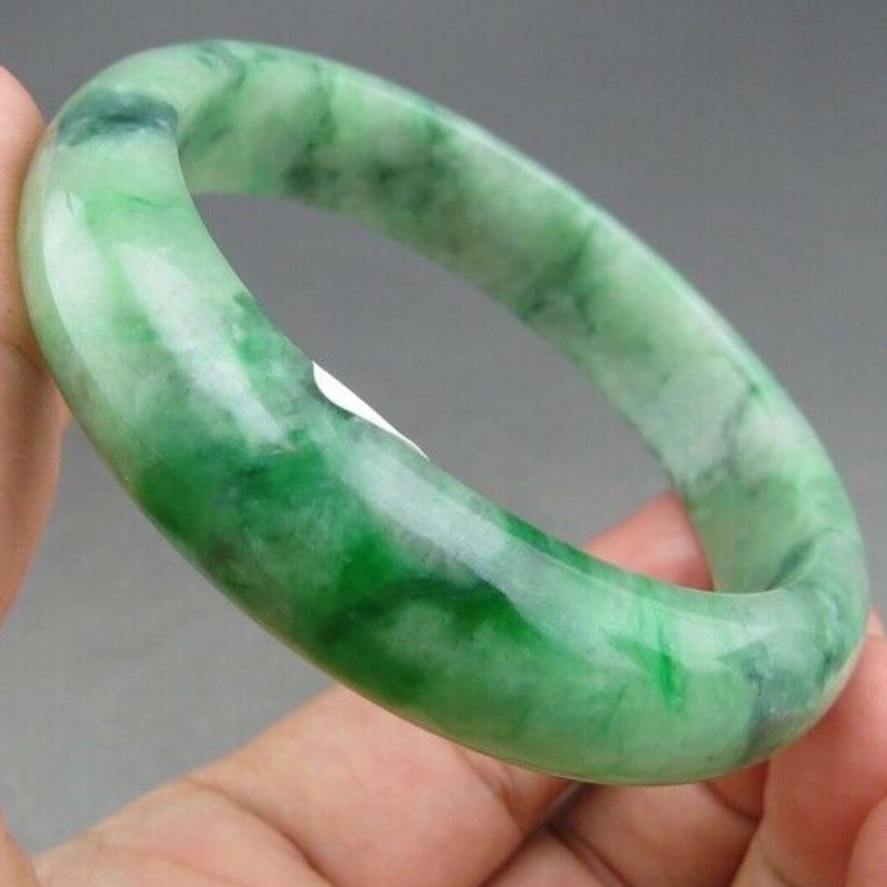 55mm Certified Grade "A" Natural Green Jadeite Jade Gems Bangle Bracelet V157